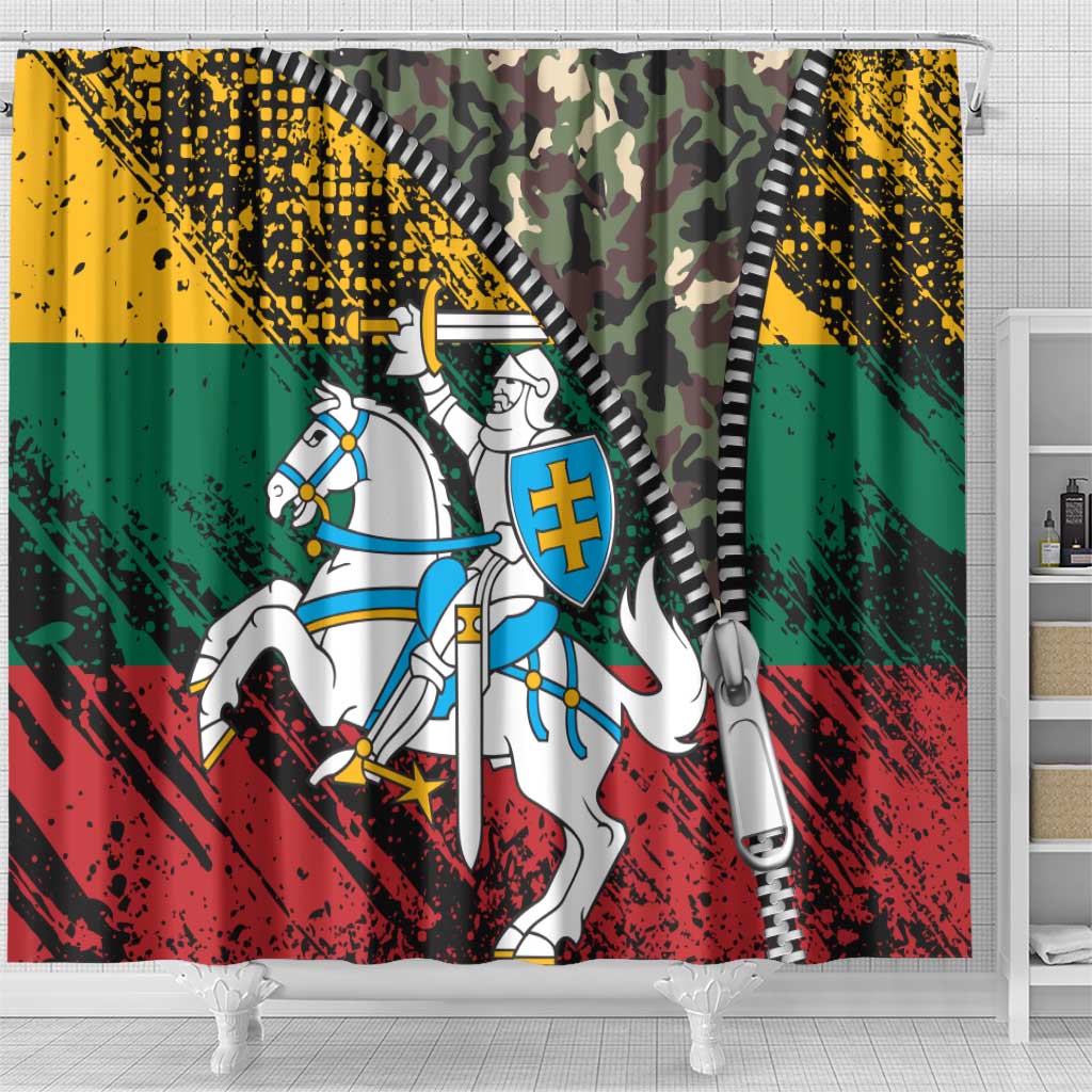 Lithuania's National Emblem Shower Curtain with Military Motifs - Army-Inspired Design TS04