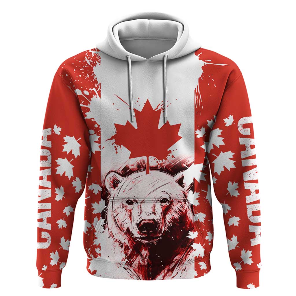 Canada Bear Hoodie with Maple Leaf and Rocky Mountain Design TS04