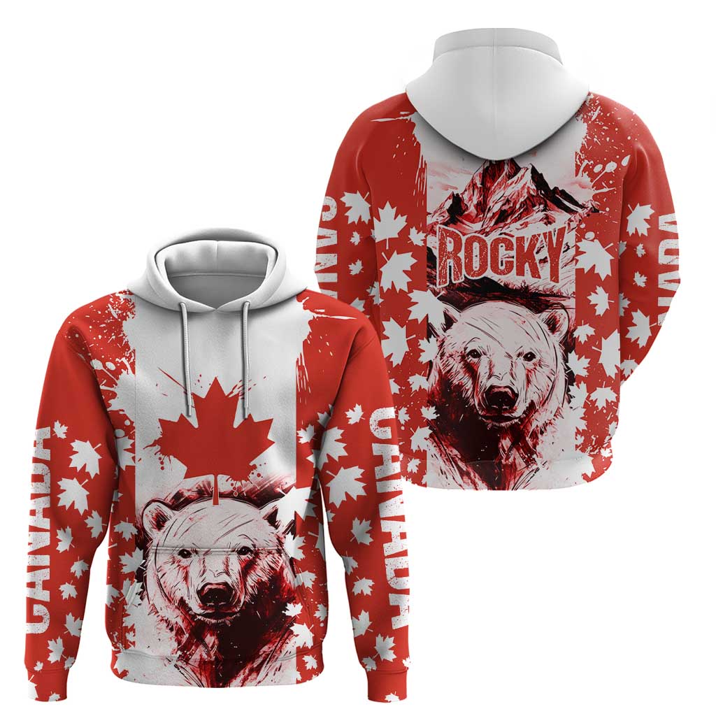 Canada Bear Hoodie with Maple Leaf and Rocky Mountain Design TS04