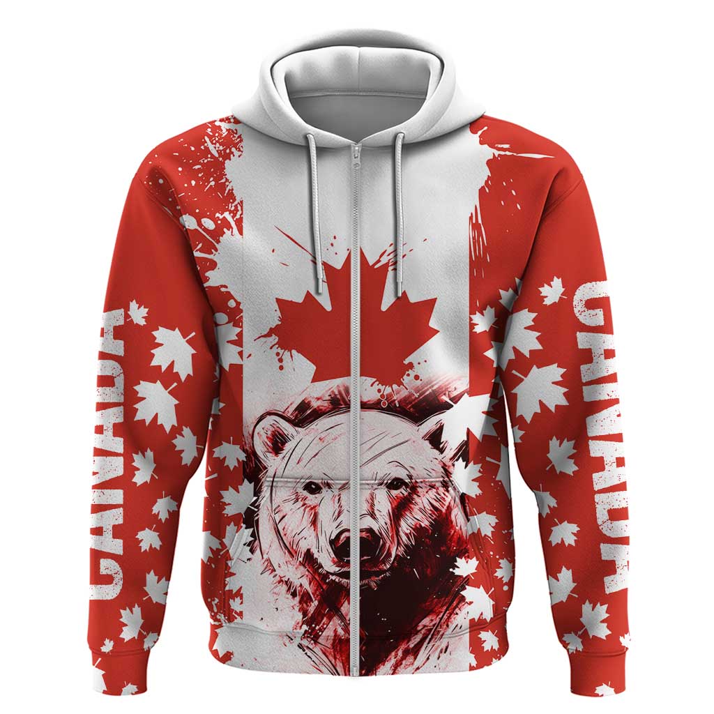 Canada Bear Hoodie with Maple Leaf and Rocky Mountain Design TS04