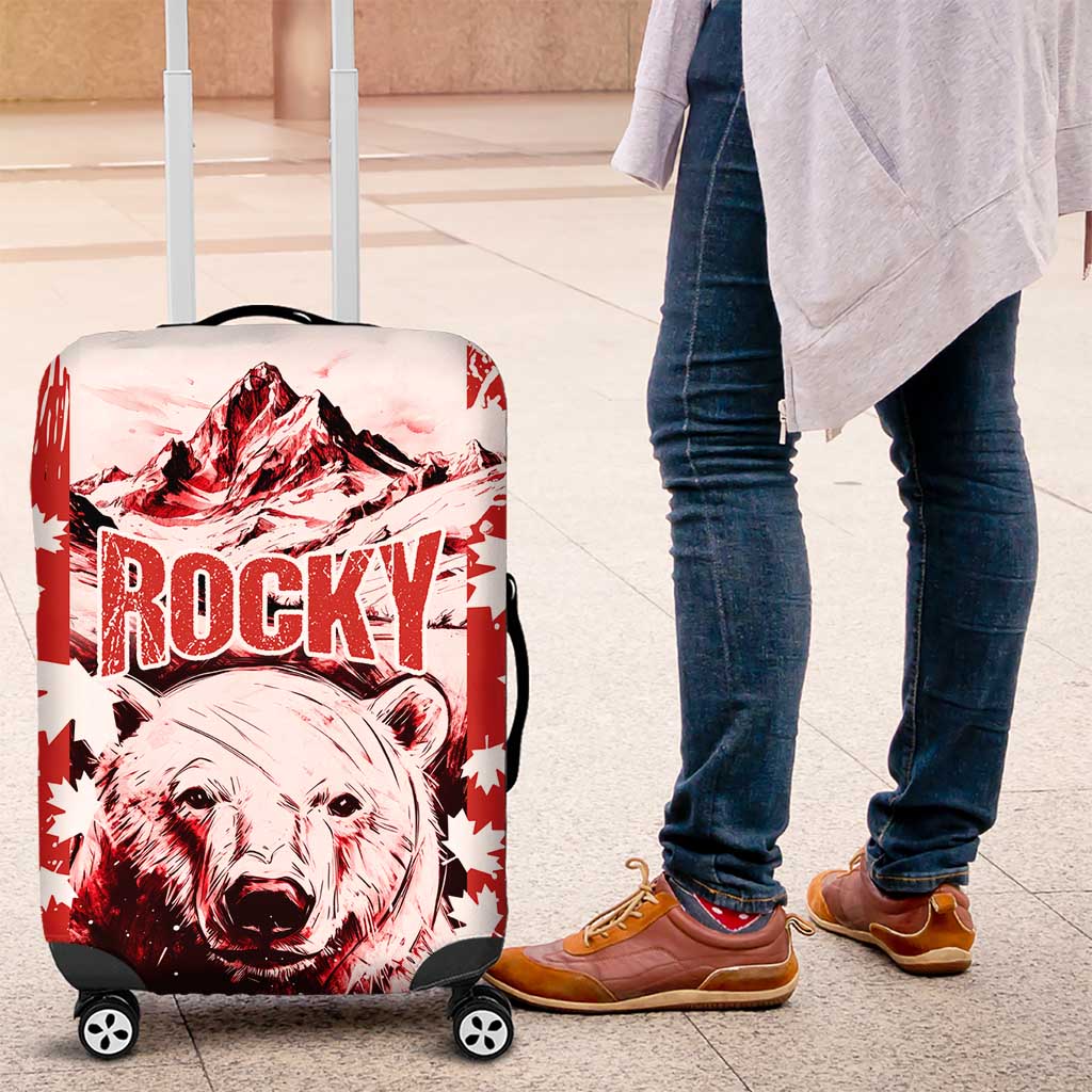 Canada Bear Luggage Cover with Maple Leaf and Rocky Mountain Design TS04