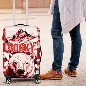 Canada Bear Luggage Cover with Maple Leaf and Rocky Mountain Design TS04
