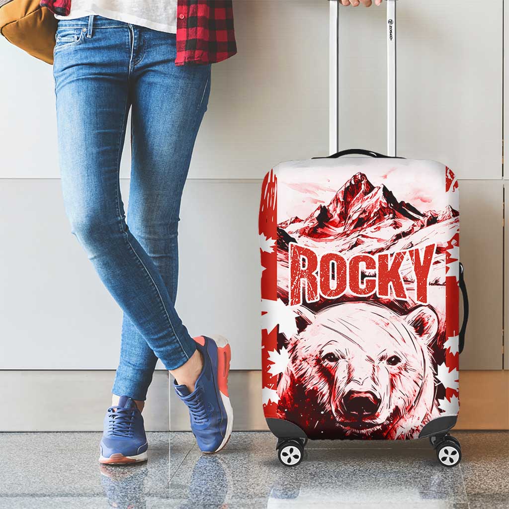 Canada Bear Luggage Cover with Maple Leaf and Rocky Mountain Design TS04