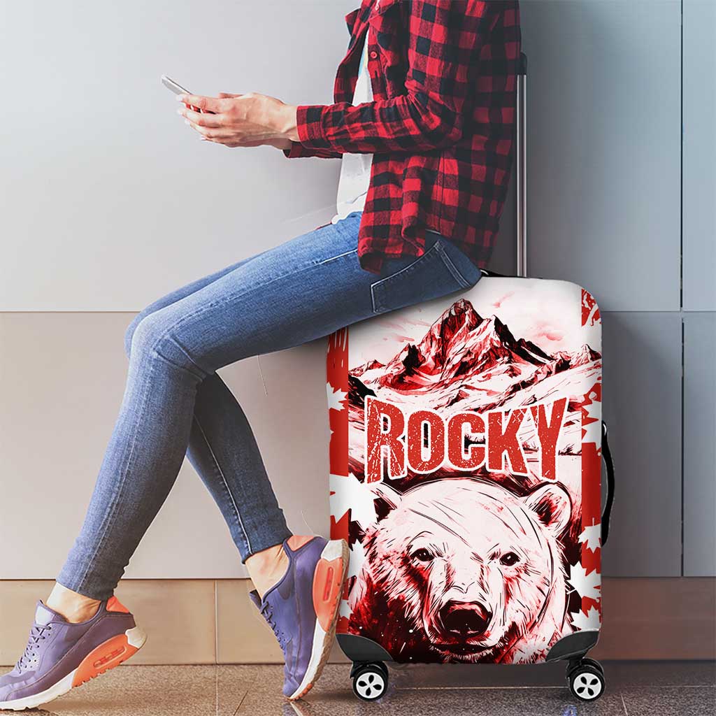Canada Bear Luggage Cover with Maple Leaf and Rocky Mountain Design TS04