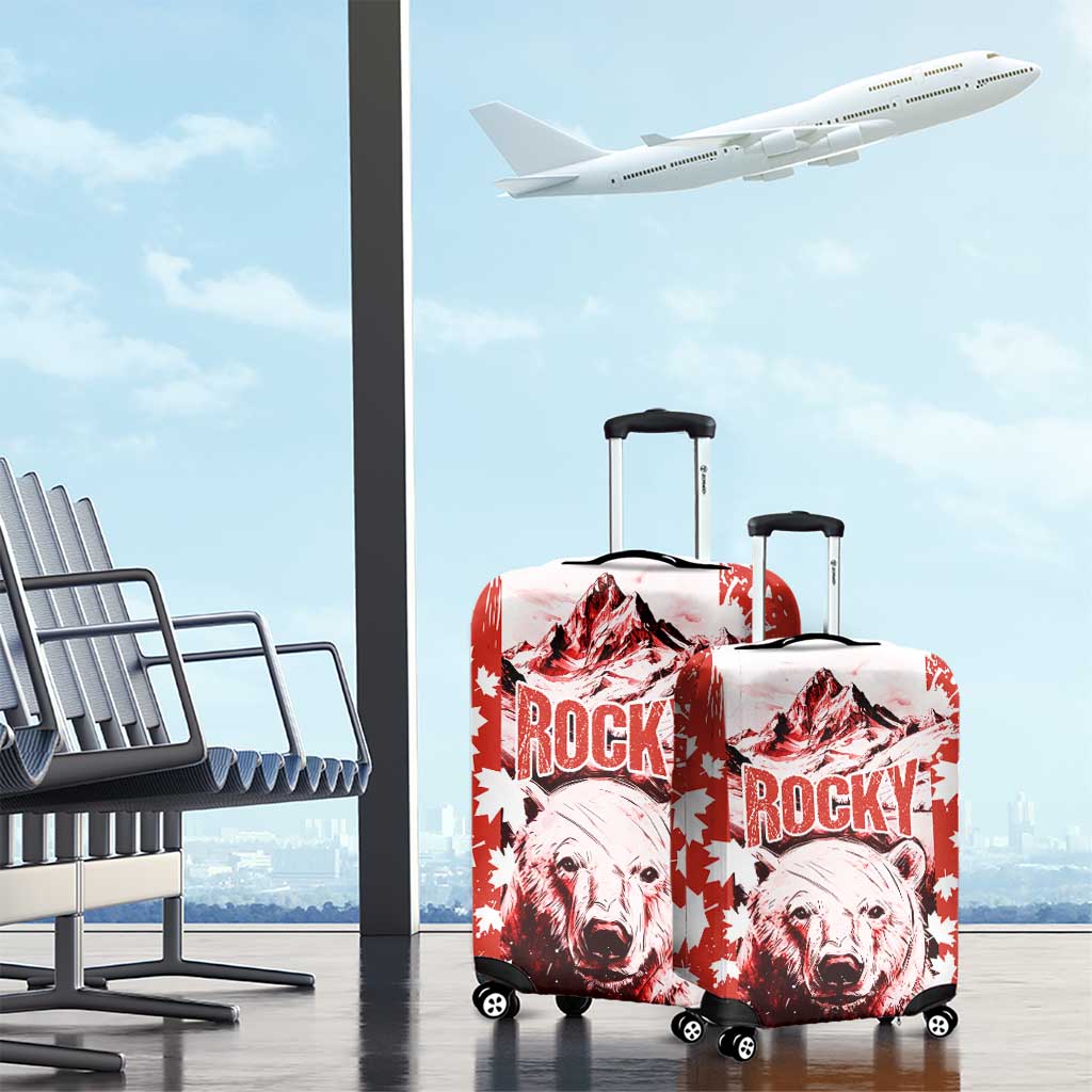 Canada Bear Luggage Cover with Maple Leaf and Rocky Mountain Design TS04