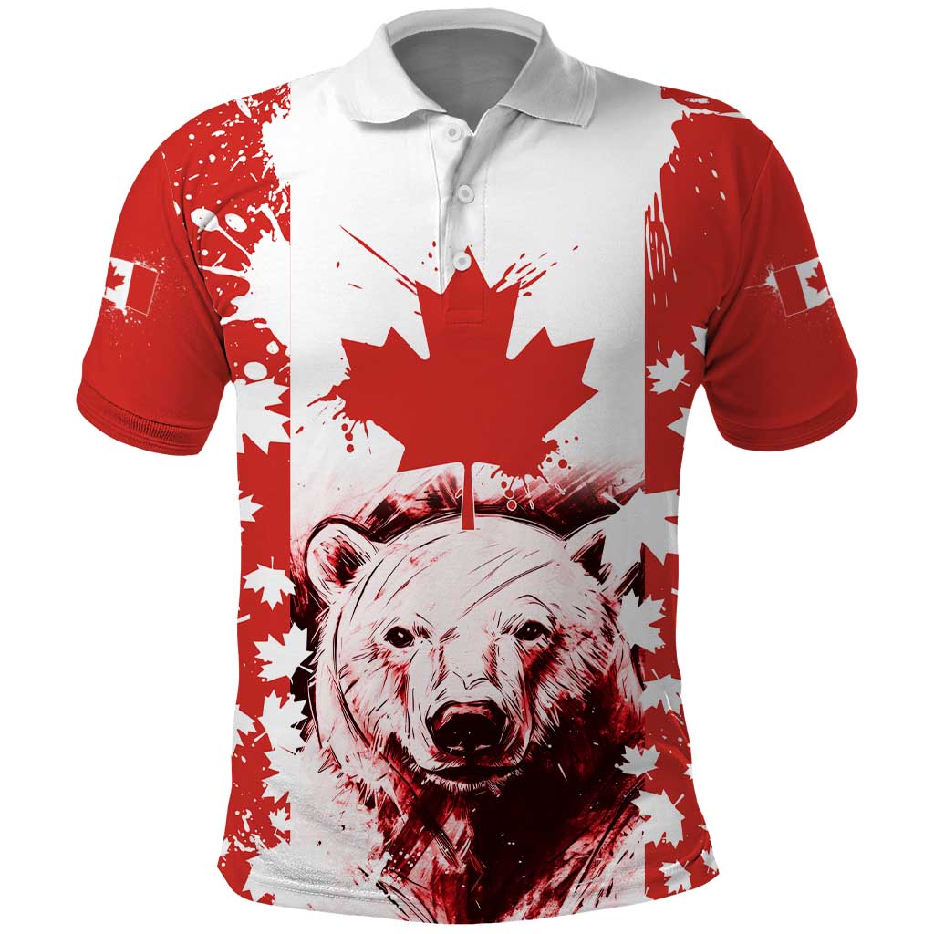Canada Bear Polo Shirt with Maple Leaf and Rocky Mountain Design TS04