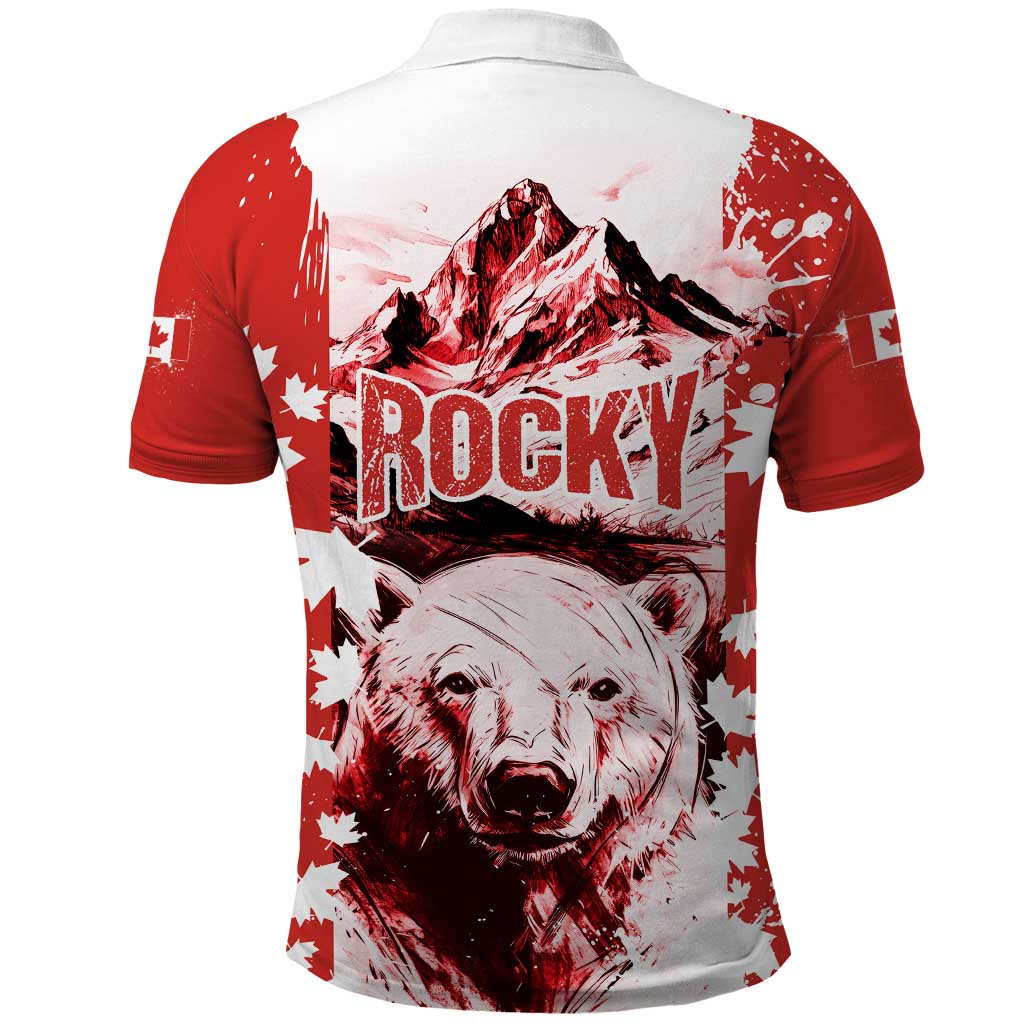 Canada Bear Polo Shirt with Maple Leaf and Rocky Mountain Design TS04