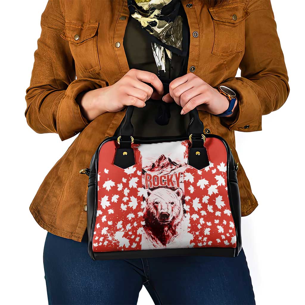 Canada Bear Shoulder Handbag with Maple Leaf and Rocky Mountain Design TS04