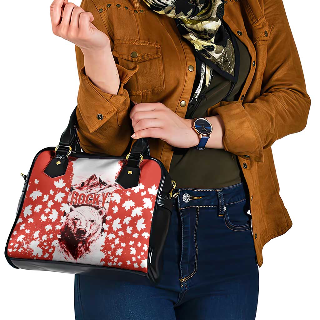 Canada Bear Shoulder Handbag with Maple Leaf and Rocky Mountain Design TS04