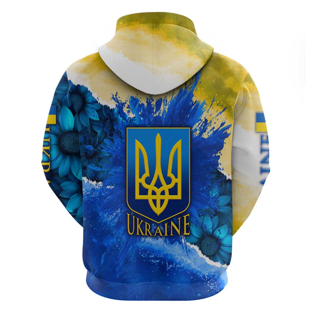 Trident Emblem Ukraine Hoodie with Blue Sunflowers and Flag Colors Design TS04