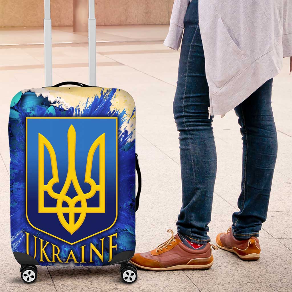 Trident Emblem Ukraine Luggage Cover with Blue Sunflowers and Flag Colors Design TS04