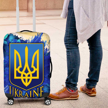 Trident Emblem Ukraine Luggage Cover with Blue Sunflowers and Flag Colors Design TS04