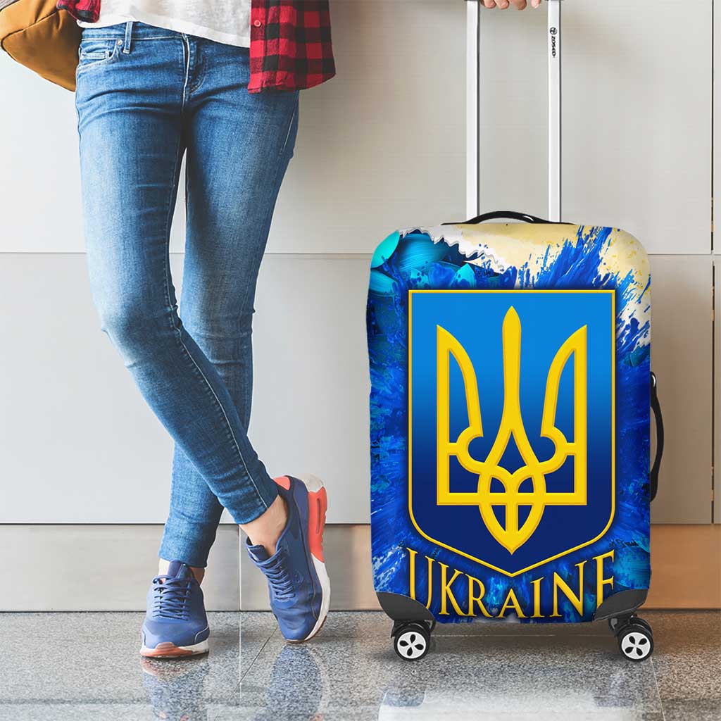 Trident Emblem Ukraine Luggage Cover with Blue Sunflowers and Flag Colors Design TS04