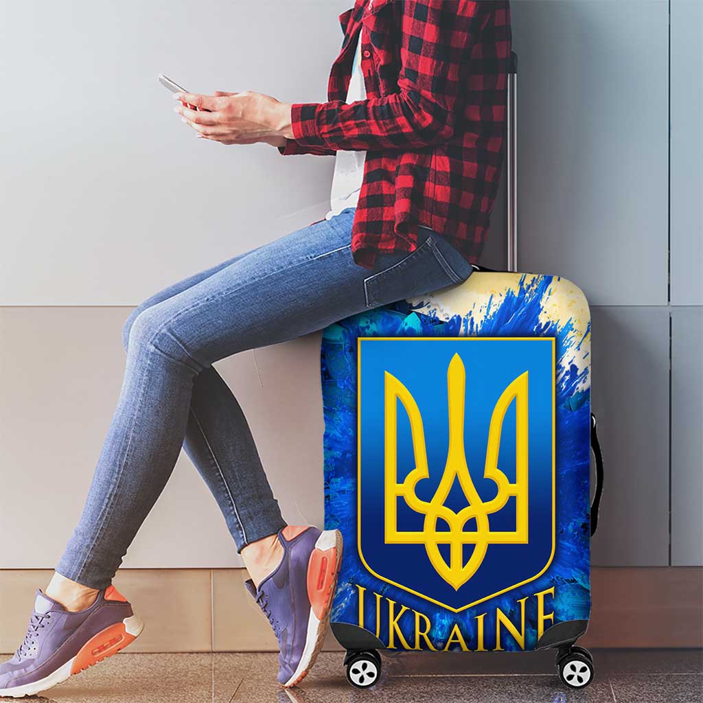 Trident Emblem Ukraine Luggage Cover with Blue Sunflowers and Flag Colors Design TS04