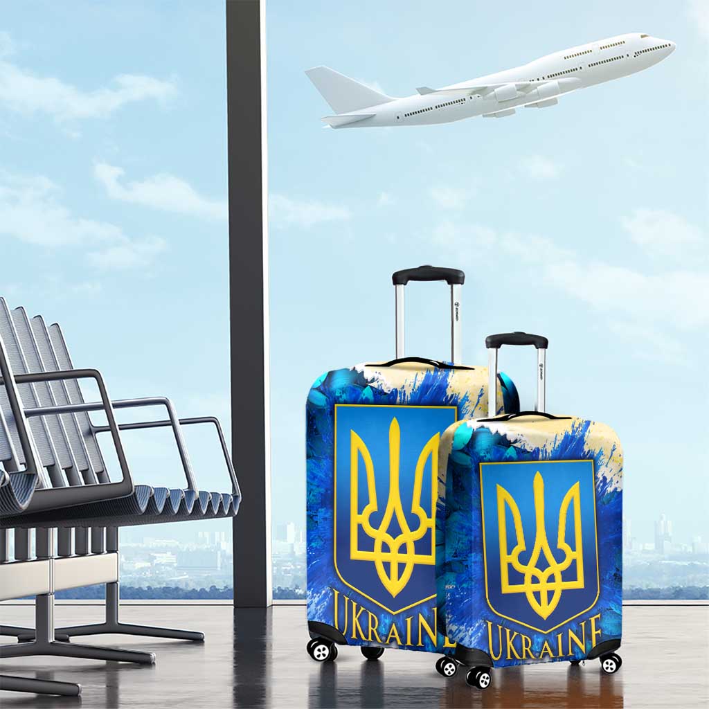 Trident Emblem Ukraine Luggage Cover with Blue Sunflowers and Flag Colors Design TS04