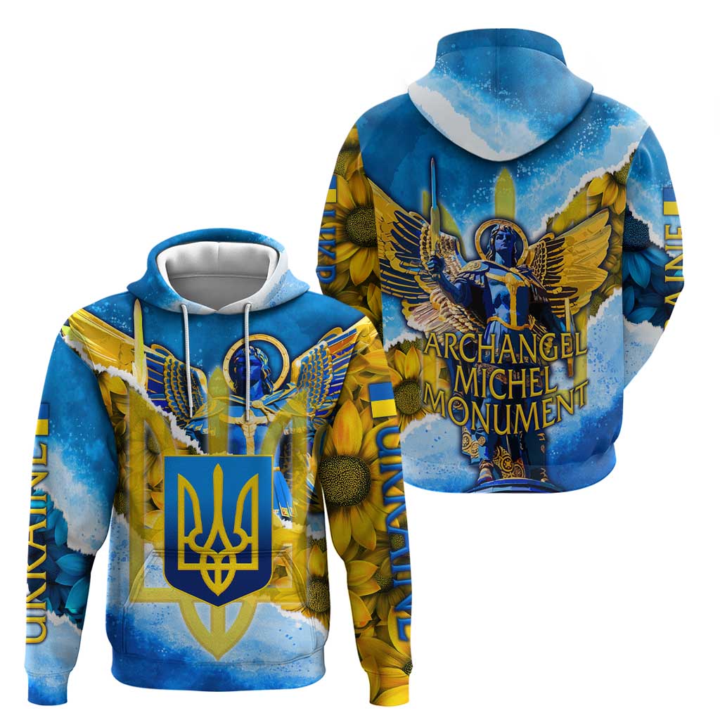 Ukraine Archangel Michael Hoodie with Trident Emblem and Sunflowers Design TS04