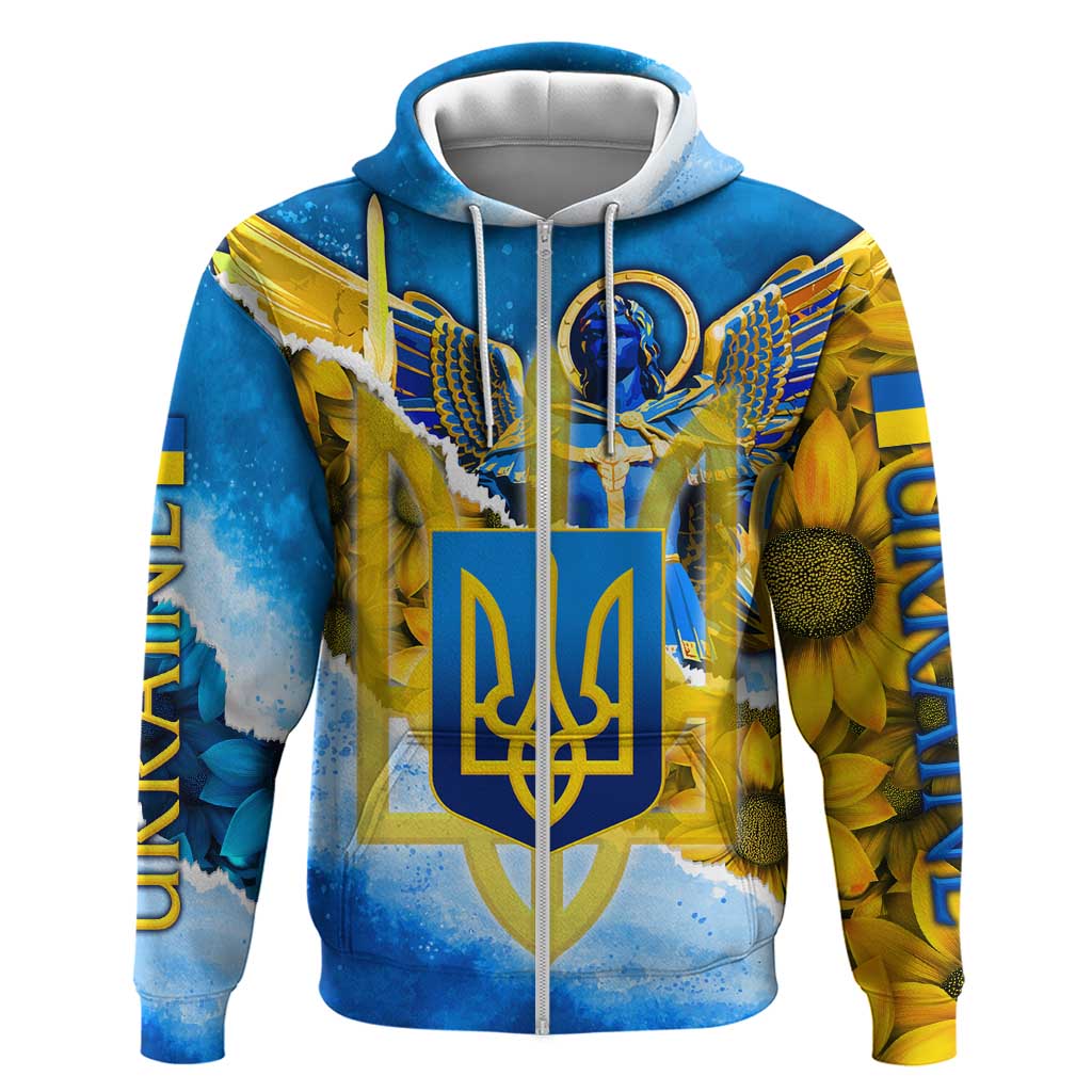 Ukraine Archangel Michael Hoodie with Trident Emblem and Sunflowers Design TS04