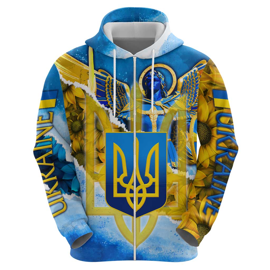 Ukraine Archangel Michael Hoodie with Trident Emblem and Sunflowers Design TS04