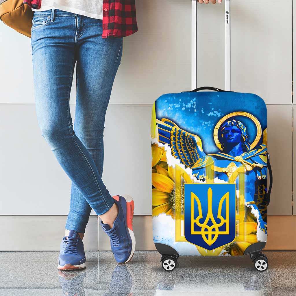 Ukraine Archangel Michael Luggage Cover with Trident Emblem and Sunflowers Design TS04