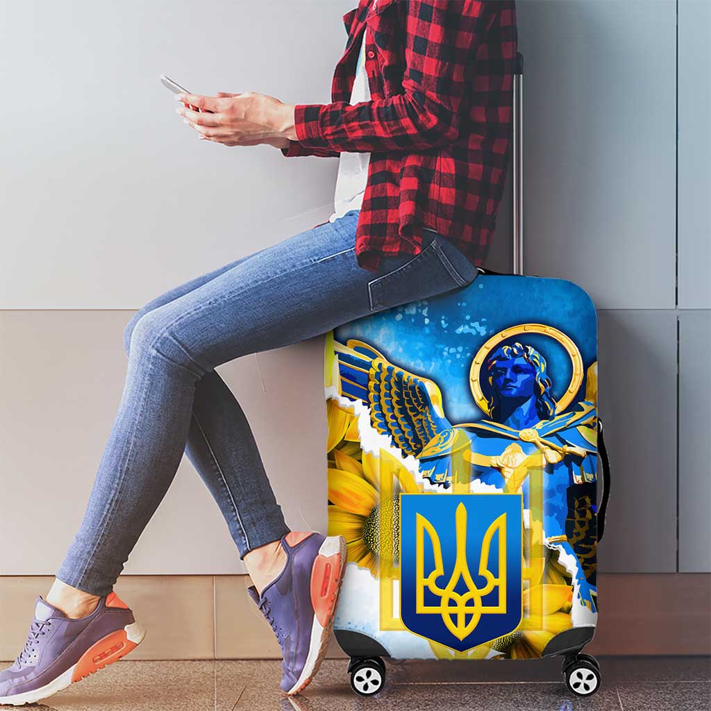 Ukraine Archangel Michael Luggage Cover with Trident Emblem and Sunflowers Design TS04