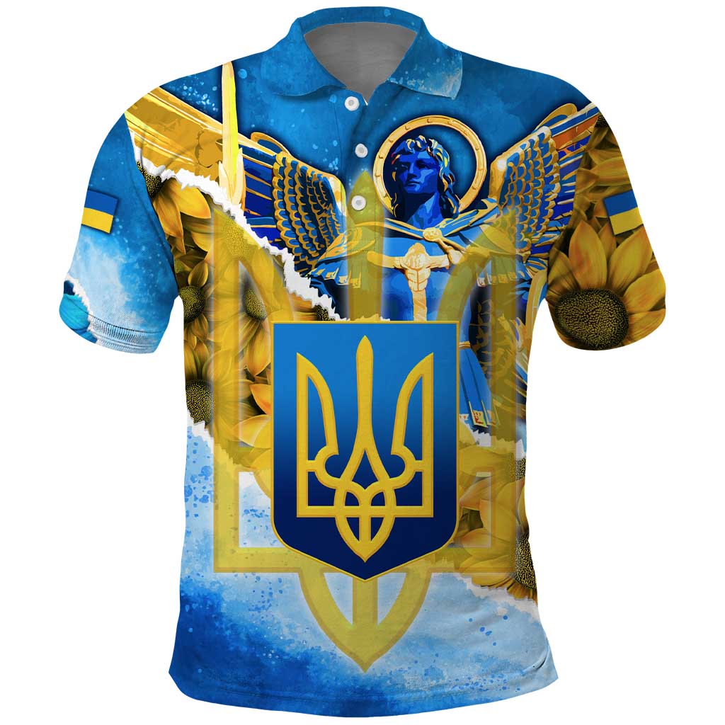 Ukraine Archangel Michael Polo Shirt with Trident Emblem and Sunflowers Design TS04