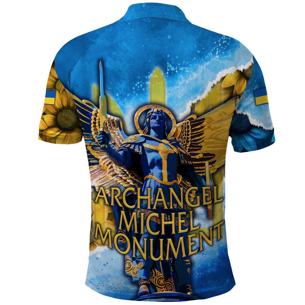 Ukraine Archangel Michael Polo Shirt with Trident Emblem and Sunflowers Design TS04