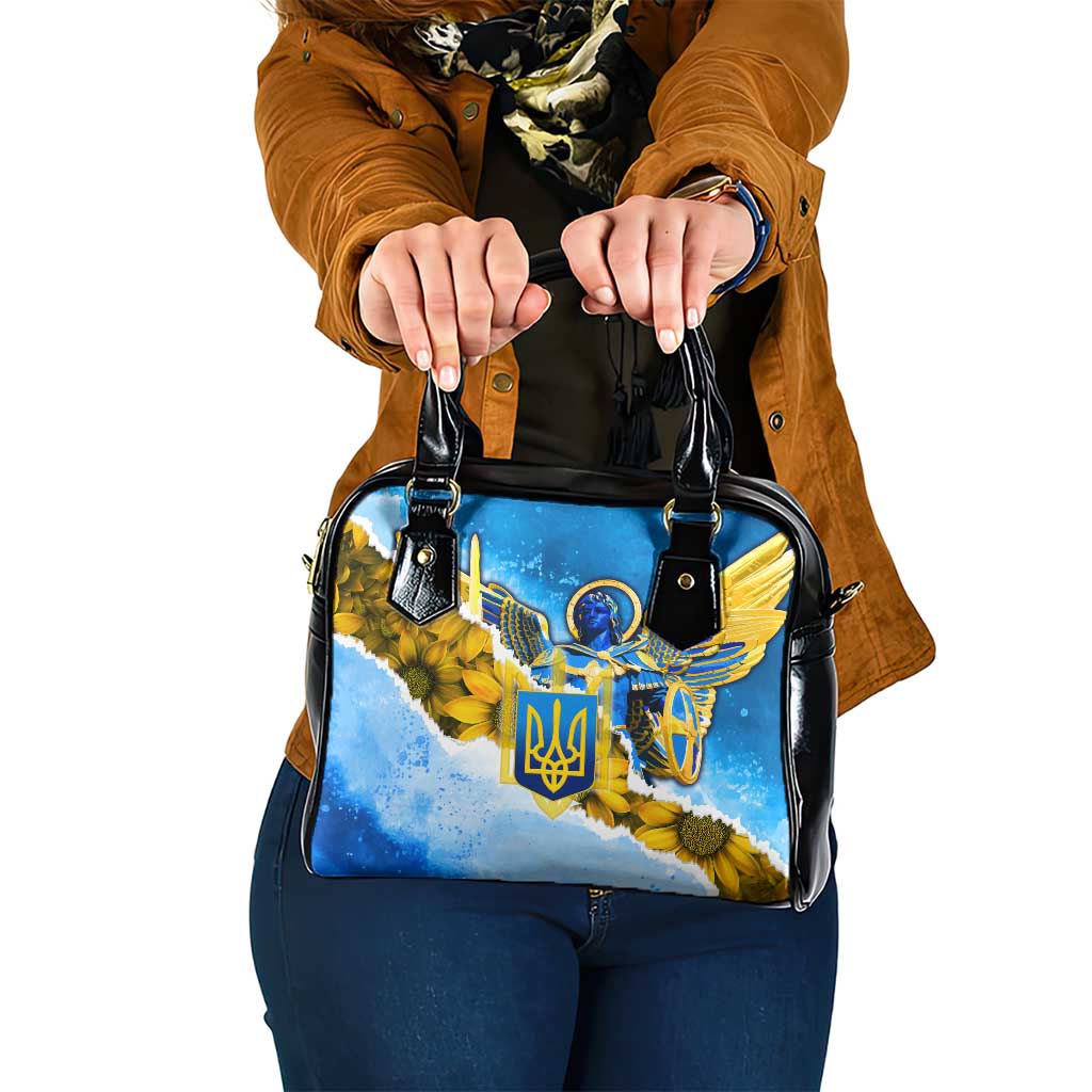 Ukraine Archangel Michael Shoulder Handbag with Trident Emblem and Sunflowers Design TS04