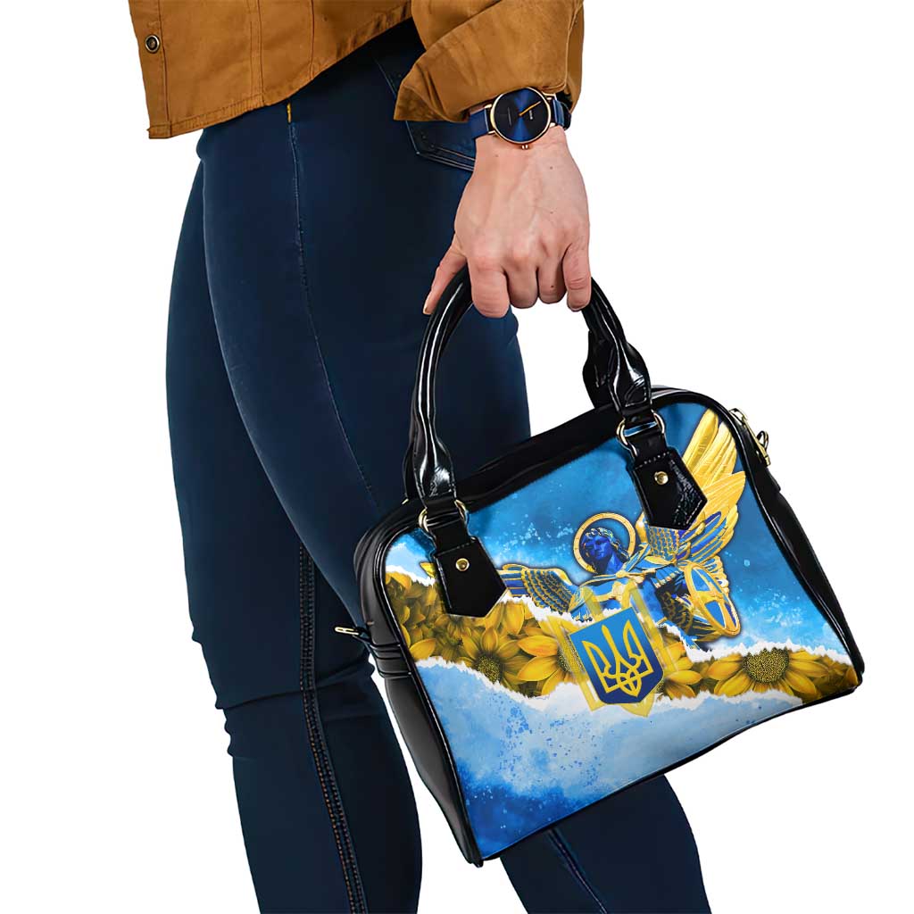 Ukraine Archangel Michael Shoulder Handbag with Trident Emblem and Sunflowers Design TS04