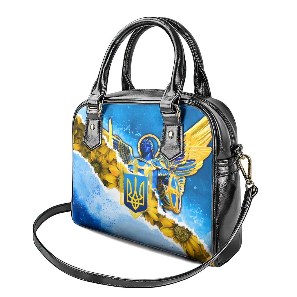 Ukraine Archangel Michael Shoulder Handbag with Trident Emblem and Sunflowers Design TS04