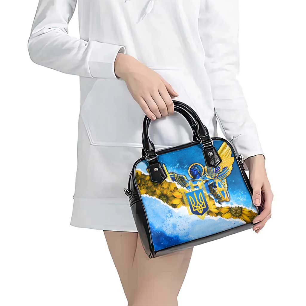 Ukraine Archangel Michael Shoulder Handbag with Trident Emblem and Sunflowers Design TS04