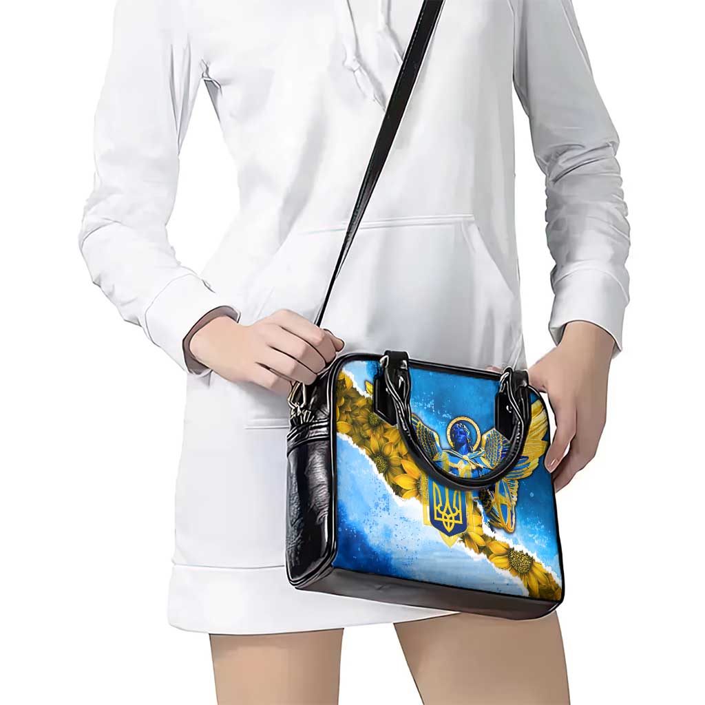 Ukraine Archangel Michael Shoulder Handbag with Trident Emblem and Sunflowers Design TS04