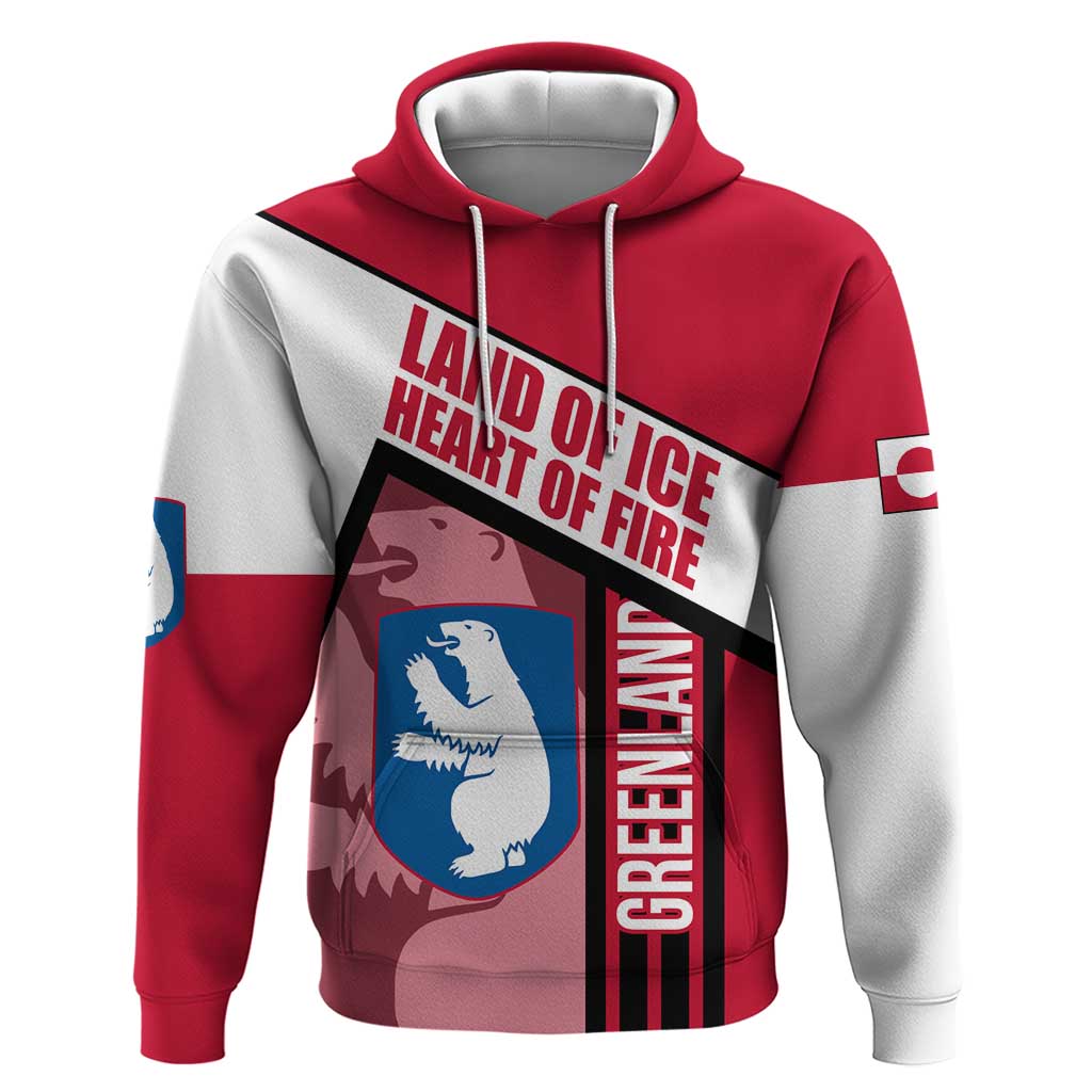 Greenland Hoodie with Polar Bear Emblem and Land of Ice Heart of Fire Text Design TS04