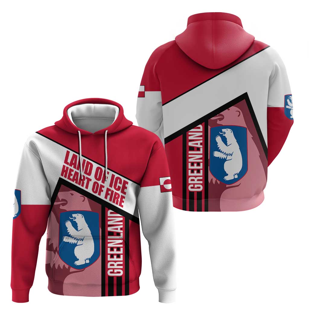 Greenland Hoodie with Polar Bear Emblem and Land of Ice Heart of Fire Text Design TS04