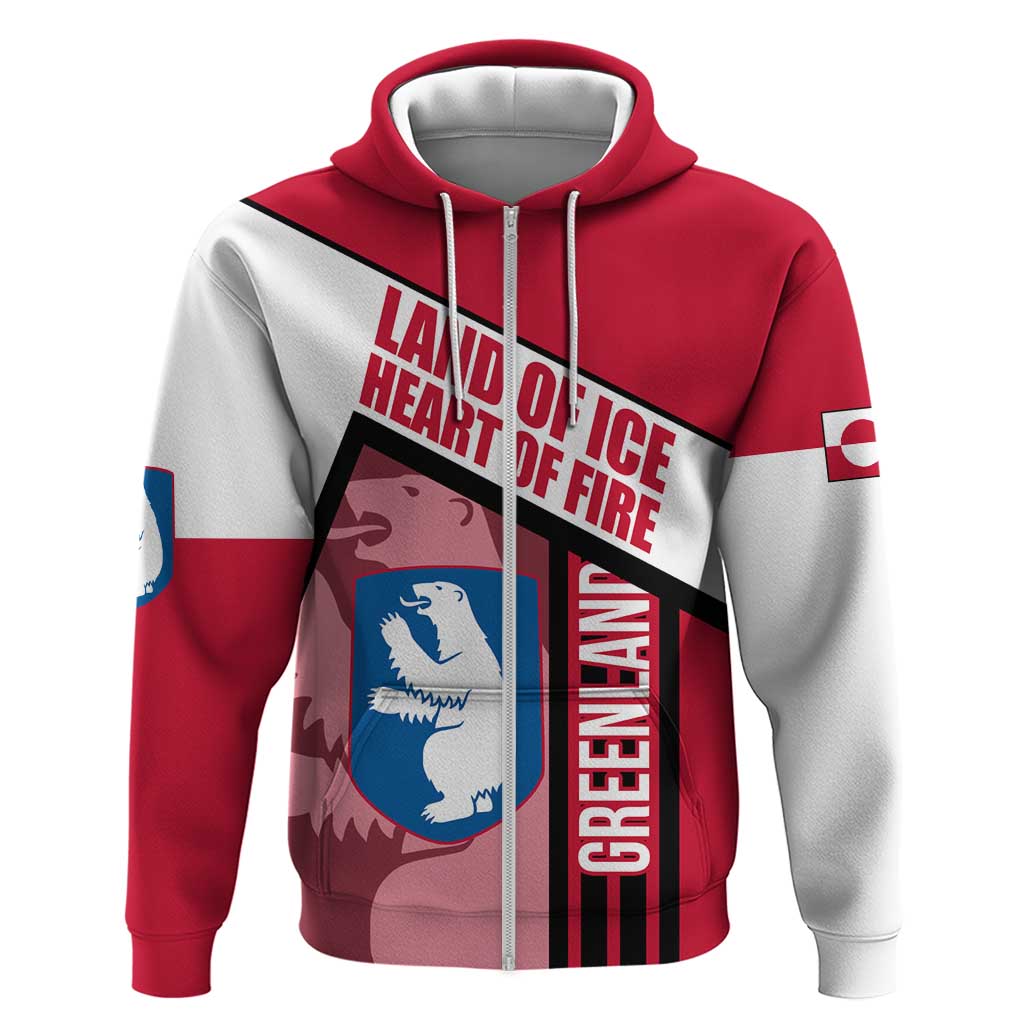 Greenland Hoodie with Polar Bear Emblem and Land of Ice Heart of Fire Text Design TS04