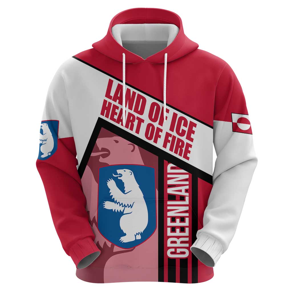 Greenland Hoodie with Polar Bear Emblem and Land of Ice Heart of Fire Text Design TS04
