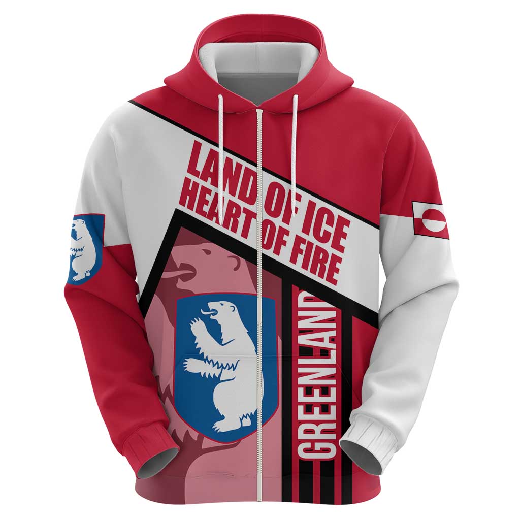 Greenland Hoodie with Polar Bear Emblem and Land of Ice Heart of Fire Text Design TS04
