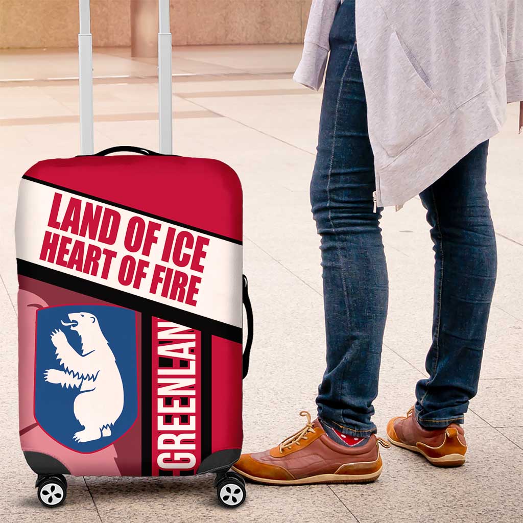 Greenland Luggage Cover with Polar Bear Emblem and Land of Ice Heart of Fire Text Design TS04