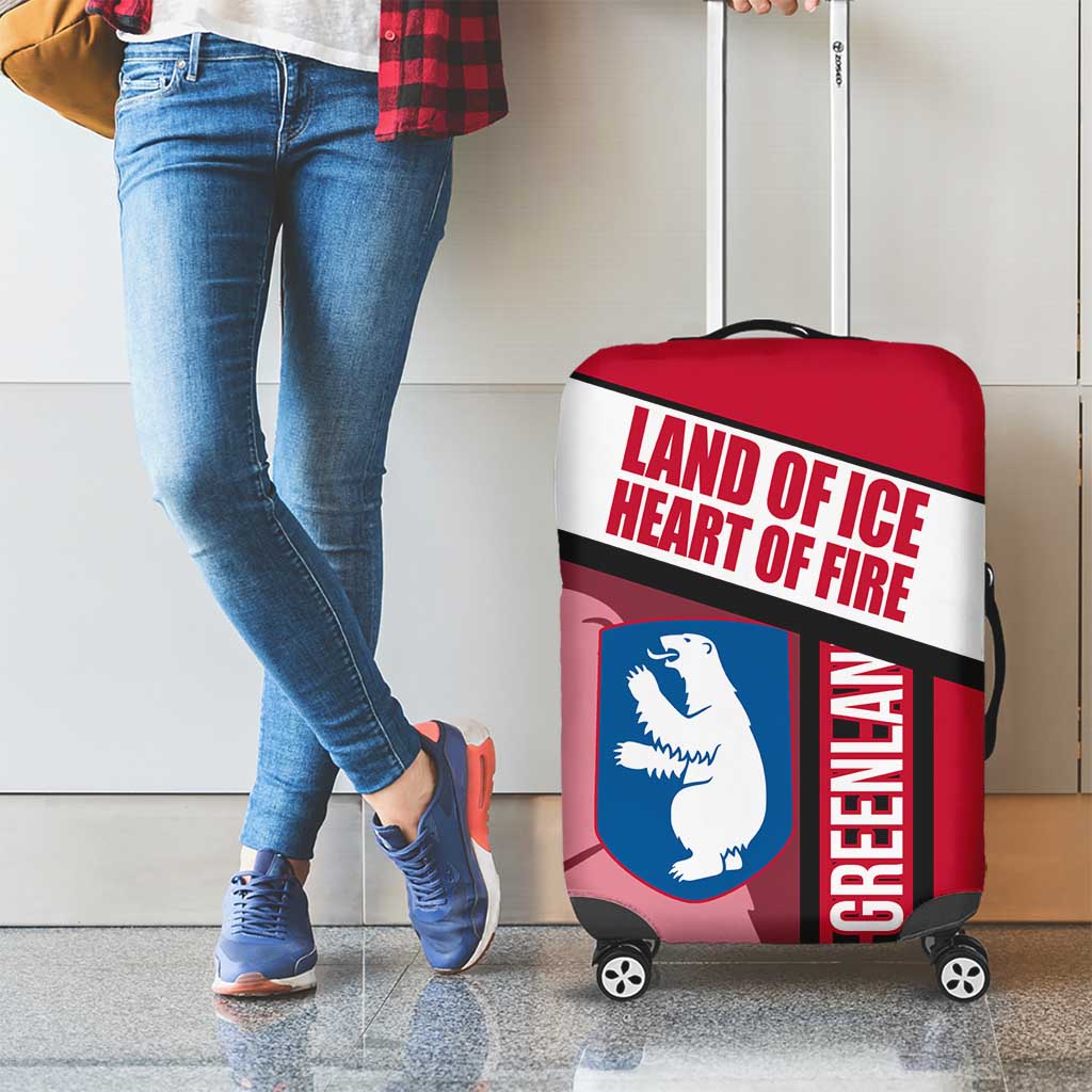 Greenland Luggage Cover with Polar Bear Emblem and Land of Ice Heart of Fire Text Design TS04