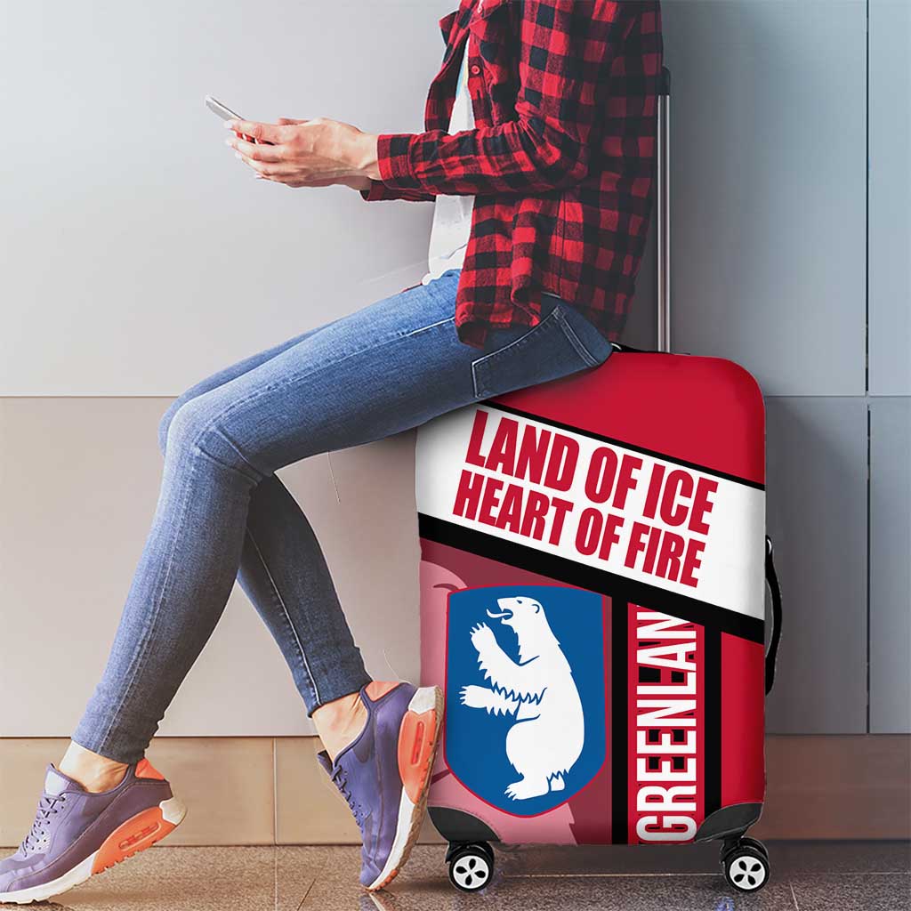 Greenland Luggage Cover with Polar Bear Emblem and Land of Ice Heart of Fire Text Design TS04