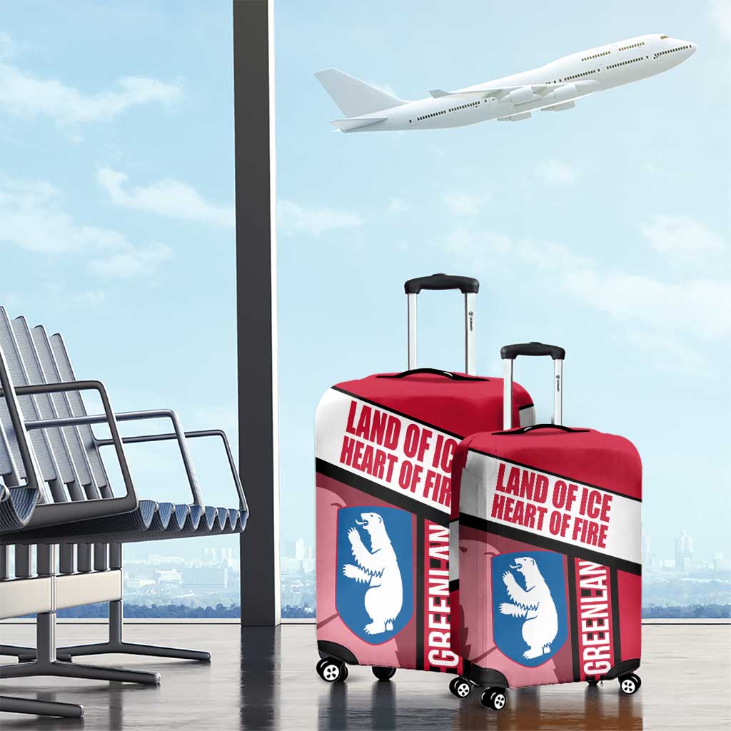 Greenland Luggage Cover with Polar Bear Emblem and Land of Ice Heart of Fire Text Design TS04