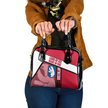 Greenland Shoulder Handbag with Polar Bear Emblem and Land of Ice Heart of Fire Text Design TS04