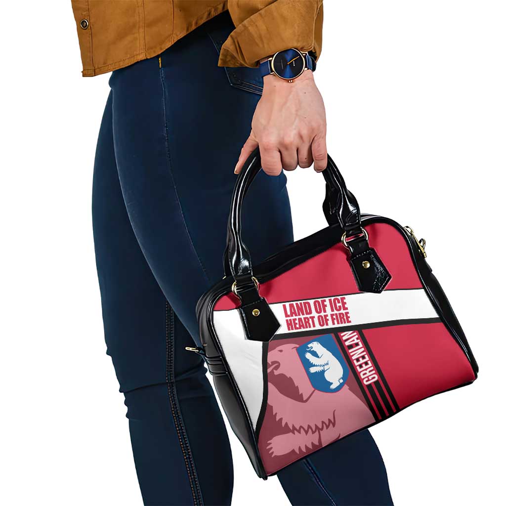Greenland Shoulder Handbag with Polar Bear Emblem and Land of Ice Heart of Fire Text Design TS04