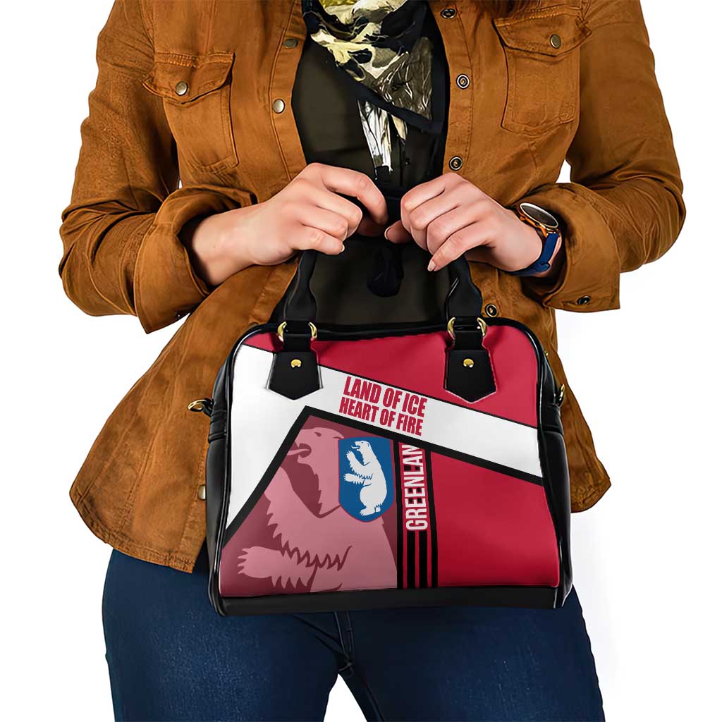 Greenland Shoulder Handbag with Polar Bear Emblem and Land of Ice Heart of Fire Text Design TS04