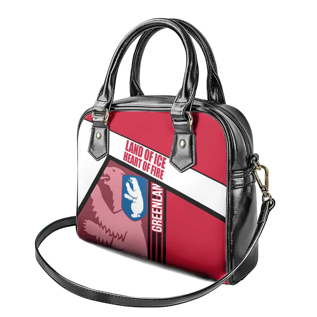 Greenland Shoulder Handbag with Polar Bear Emblem and Land of Ice Heart of Fire Text Design TS04