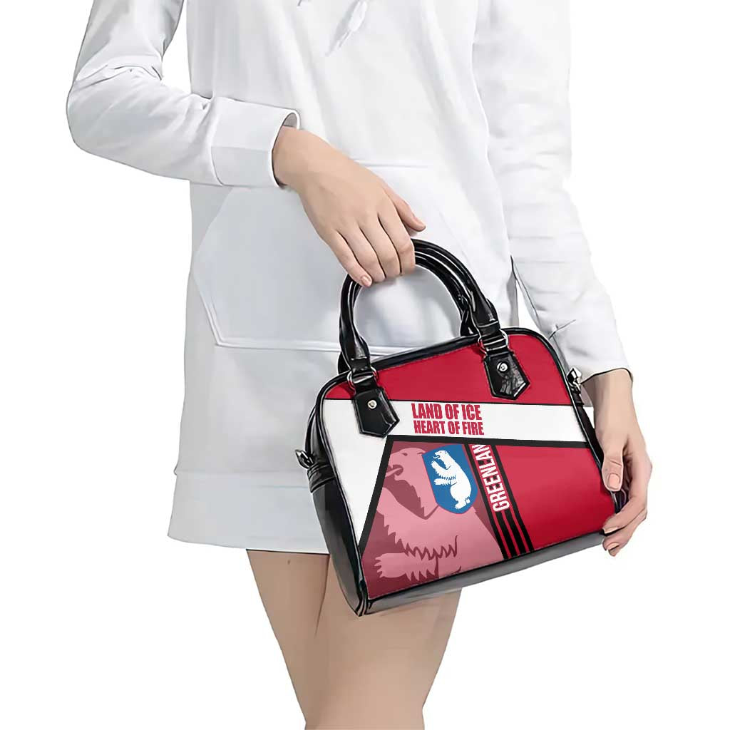 Greenland Shoulder Handbag with Polar Bear Emblem and Land of Ice Heart of Fire Text Design TS04
