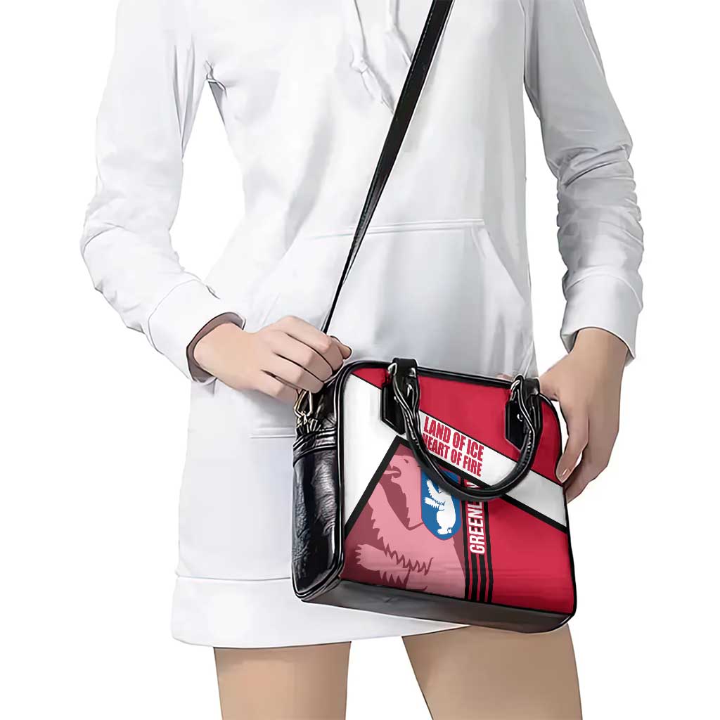 Greenland Shoulder Handbag with Polar Bear Emblem and Land of Ice Heart of Fire Text Design TS04