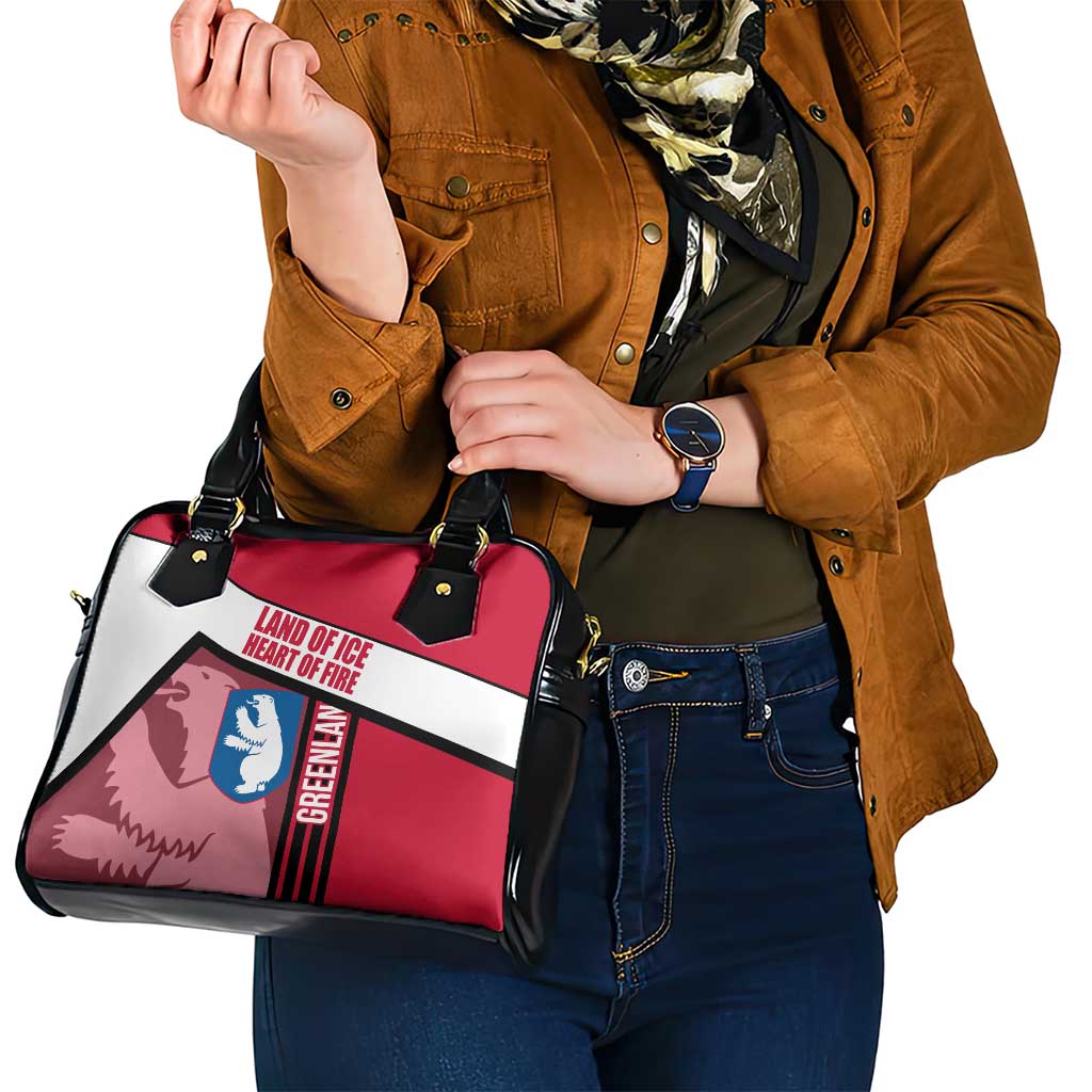 Greenland Shoulder Handbag with Polar Bear Emblem and Land of Ice Heart of Fire Text Design TS04