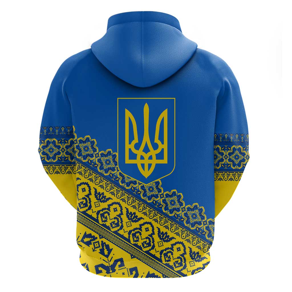 Ukraine Heritage Pride Vyshyvanka Pattern Hoodie with National Symbol in Blue & Yellow TS04