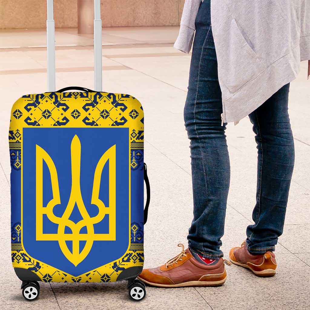 Ukraine Heritage Pride  Vyshyvanka Pattern Luggage Cover with National Symbol in Blue & Yellow TS04