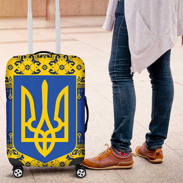 Ukraine Heritage Pride  Vyshyvanka Pattern Luggage Cover with National Symbol in Blue & Yellow TS04